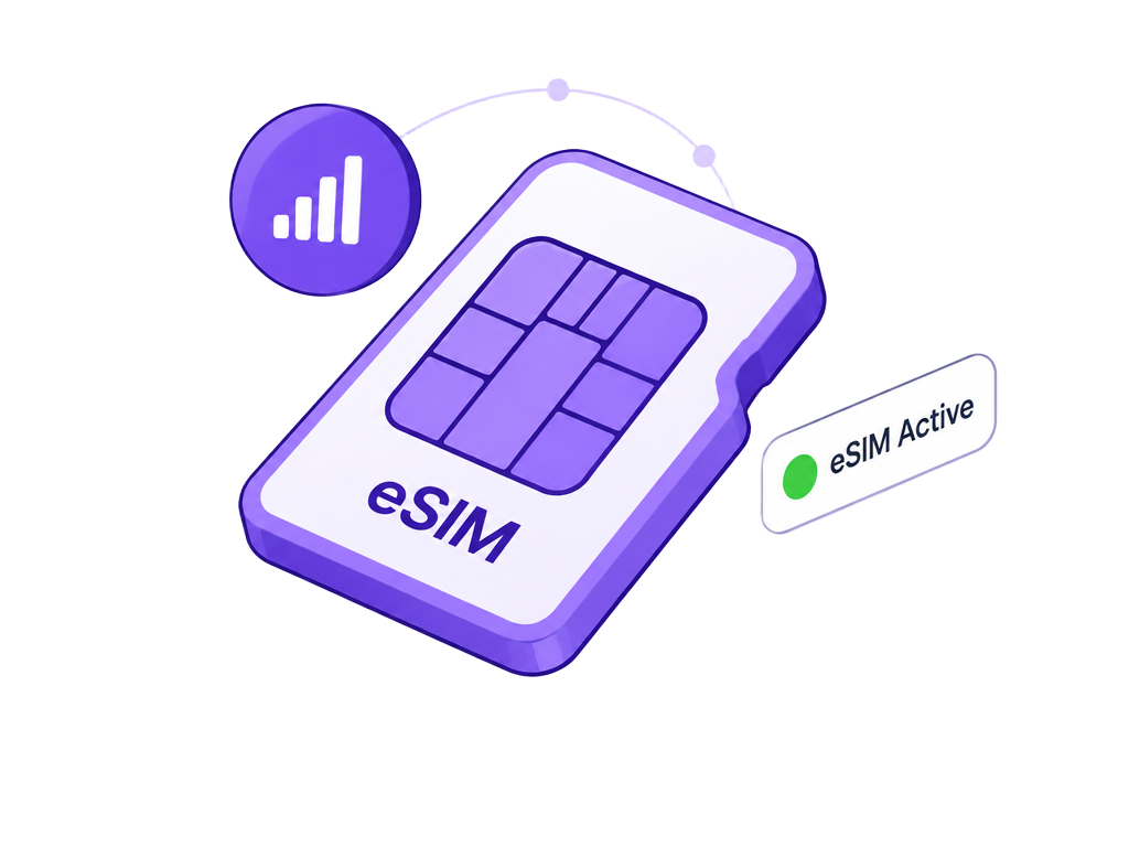 Illustration av ett digitalt eSIM-kort med aktiv status